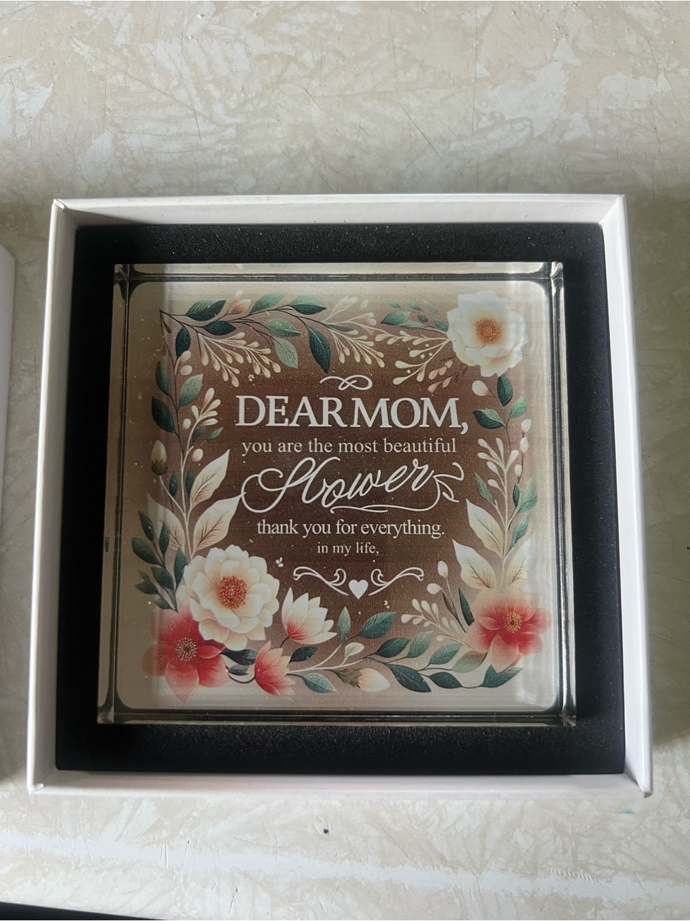 Dear Mom Floral Glass Keepsake Plaque - Pink, Cream & Green
